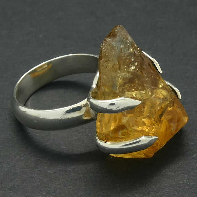 Lovely Clear Raw Citrine Nugget Ring | Natural Uncut Gems | 925 Sterling Silver | Stylish Secure Claw Setting | US Size 5.75 | AUS Size L | Genuine Gems from  Crystal Heart Melbourne Australia since 1986