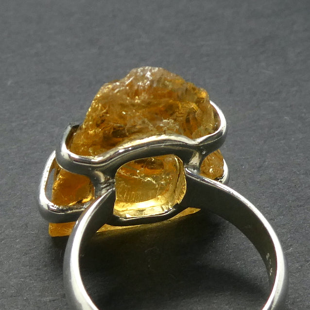 Lovely Clear Raw Citrine Nugget Ring | Natural Uncut Gems | 925 Sterling Silver | Stylish Secure Claw Setting | US Size 5.75 | AUS Size L | Genuine Gems from Crystal Heart Melbourne Australia since 1986
