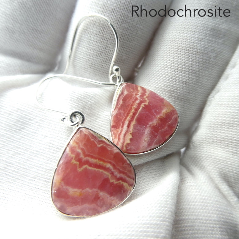 Rhodochrosite Earrings, Teardrop Cabochon, 925 Sterling Silver