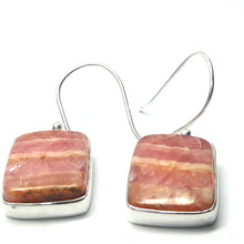 Load image into Gallery viewer, Rhodochrosite  Earrings | Nice Salmon Pink | White curved lines | good translucence | 925 Sterling Silver Setting with open back | Deep compassion, wish fulfillment | Genuine Gems from Crystal Heart Melbourne Australia since 1986