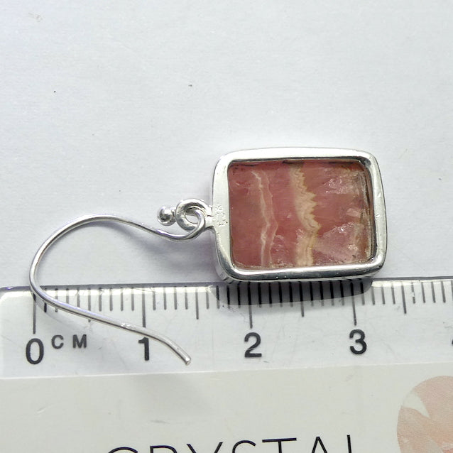 Rhodochrosite  Earrings | Nice Salmon Pink | White curved lines | good translucence | 925 Sterling Silver Setting with open back | Deep compassion, wish fulfillment | Genuine Gems from Crystal Heart Melbourne Australia since 1986