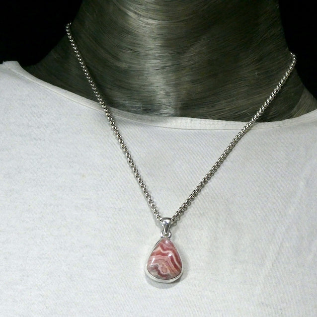 Rhodochrosite Pendant | Translucent Salmon pink with good translucence | 925 Sterling Silver Setting with open back | Deep compassion, wish fulfillment | Genuine Gems from Crystal Heart Melbourne Australia since 1986