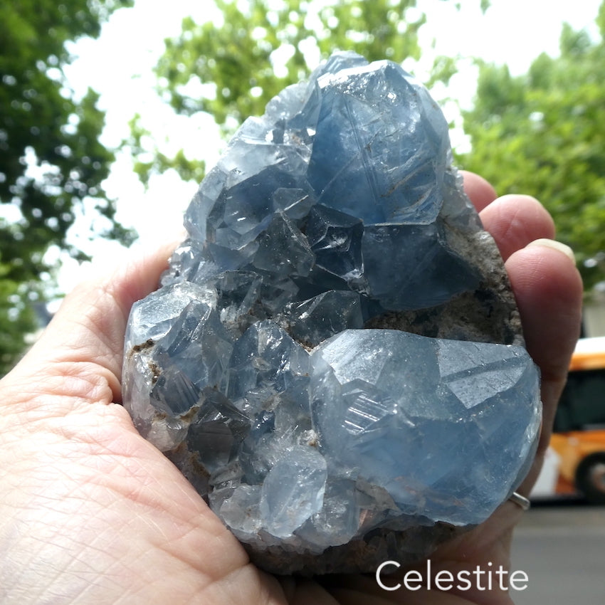 Celestite Cluster | Madagascar | Nice colour & crystal formation | Shaped into an Egg | Gemini | Relax Clarify Mind | Open Higher Communication | AKA Celestine or Celestina | Genuine Gems from Crystal Heart Melbourne Australia since 1986