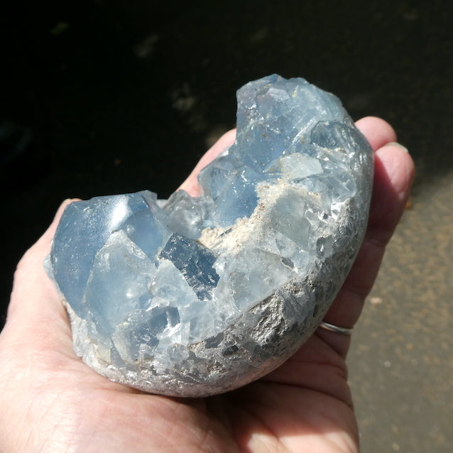 Celestite Cluster | Madagascar | Nice colour & crystal formation | Shaped into an Egg | Gemini | Relax Clarify Mind | Open Higher Communication | AKA Celestine or Celestina | Genuine Gems from Crystal Heart Melbourne Australia since 1986