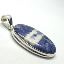 Load image into Gallery viewer, Sodalite Pendant | Oval Cabochon | 925 Sterling Silver | Bezel Set | Open Back | Mental balance and enlightenment | Sagittarius | Genuine Gems from Crystal Heart Melbourne Australia since 1986