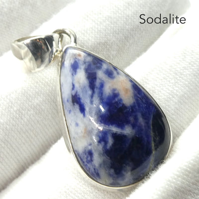 Sodalite Pendant | Teardrop Cabochon | 925 Sterling Silver | Bezel Set | Open Back | Mental balance and enlightenment | Sagittarius | Genuine Gems from Crystal Heart Melbourne Australia since 1986