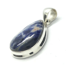 Load image into Gallery viewer, Sodalite Pendant | Teardrop Cabochon | 925 Sterling Silver | Bezel Set | Open Back | Mental balance and enlightenment | Sagittarius | Genuine Gems from Crystal Heart Melbourne Australia since 1986