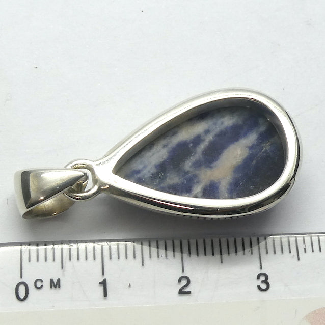 Sodalite Pendant | Teardrop Cabochon | 925 Sterling Silver | Bezel Set | Open Back | Mental balance and enlightenment | Sagittarius | Genuine Gems from Crystal Heart Melbourne Australia since 1986