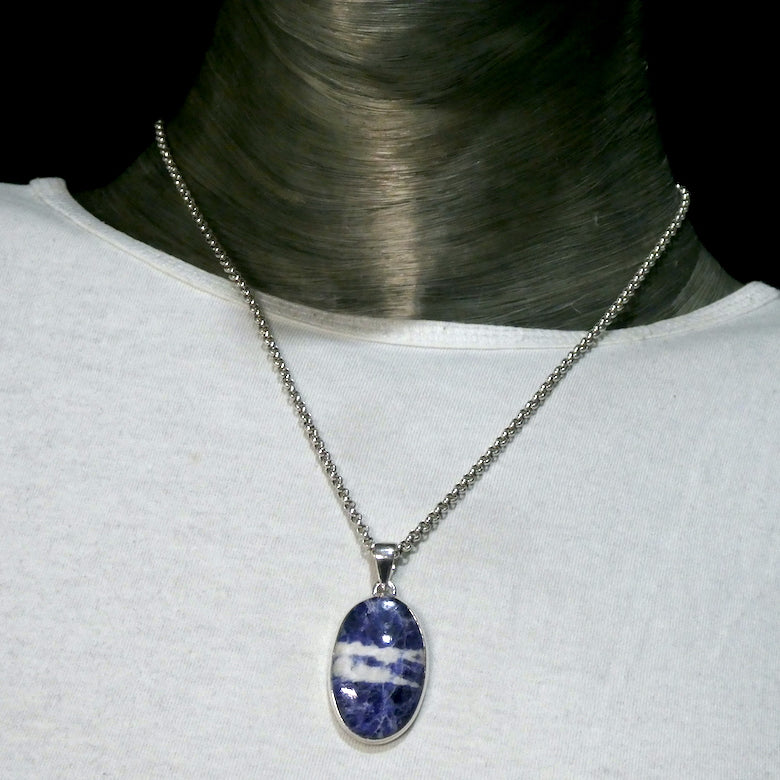 Sodalite Pendant | Oval Cabochon | 925 Sterling Silver | Bezel Set | Open Back | Mental balance and enlightenment | Sagittarius | Genuine Gems from Crystal Heart Melbourne Australia since 1986