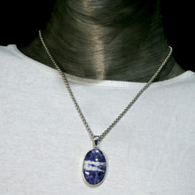 Load image into Gallery viewer, Sodalite Pendant | Oval Cabochon | 925 Sterling Silver | Bezel Set | Open Back | Mental balance and enlightenment | Sagittarius | Genuine Gems from Crystal Heart Melbourne Australia since 1986