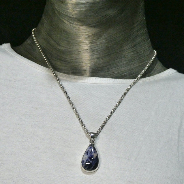 Sodalite Pendant | Teardrop Cabochon | 925 Sterling Silver | Bezel Set | Open Back | Mental balance and enlightenment | Sagittarius | Genuine Gems from Crystal Heart Melbourne Australia since 1986