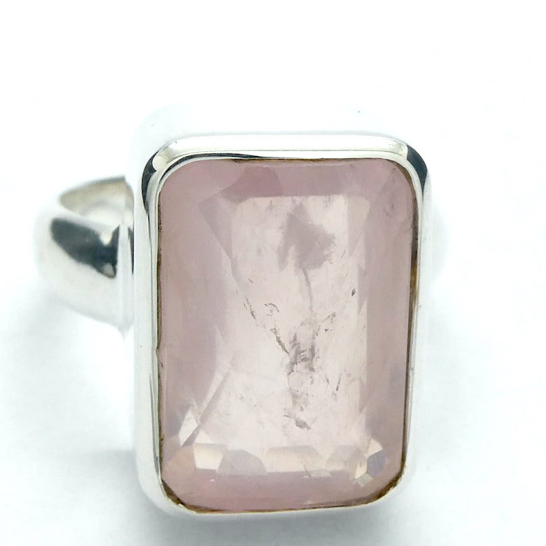 Morganite Ring | Faceted Oblong | Pink Beryl | Good Color &Translucency | 925 Sterling Silver | Besel Set | Comfy Curved Bezel | US Size 8 | AUS Size P1/2 | Divine Love | Libra Stone | Genuine Gems from Crystal Heart Melbourne Australia since 1986