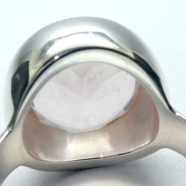 Morganite Ring, Large Faceted Round, 925 Sterling Silver