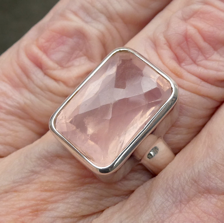 Morganite Ring | Faceted Oblong | Pink Beryl | Good Color &Translucency | 925 Sterling Silver | Besel Set | Comfy Curved Bezel | US Size 8 | AUS Size P1/2 | Divine Love | Libra Stone | Genuine Gems from Crystal Heart Melbourne Australia since 1986