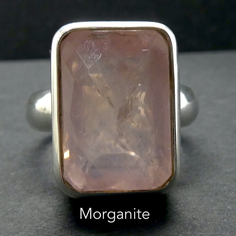 Morganite Ring | Faceted Oblong | Pink Beryl | Good Color &Translucency | 925 Sterling Silver | Besel Set | Comfy Curved Bezel | US Size 8 | AUS Size P1/2 | Divine Love | Libra Stone | Genuine Gems from Crystal Heart Melbourne Australia since 1986