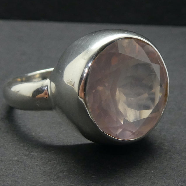 Morganite Ring, Large Faceted Round, 925 Sterling Silver