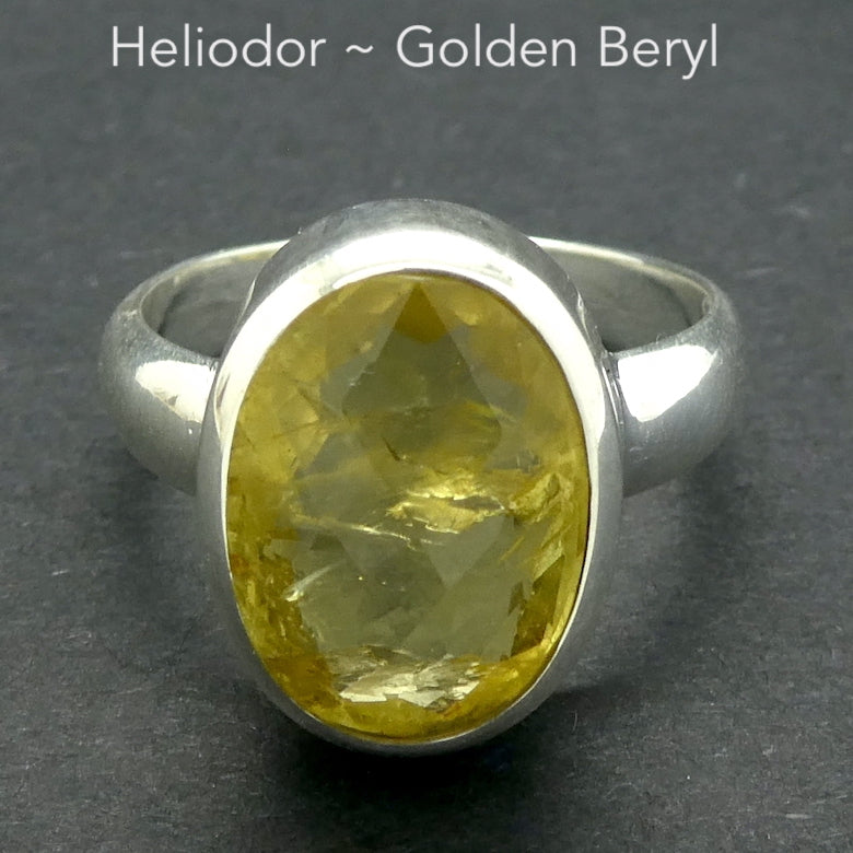 Heliodor Ring | Golden Beryl  | Faceted Oval | Bezel set, hand crafted | 925 Sterling Silver | US Size 10 | AUS or UK Size T1/2 | Energise Vitalize Healthy Male Energy | Healing Generosity Achievement | Leo Stone | Genuine Gems from Crystal Heart Melbourne Australia since 1986