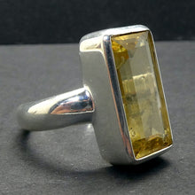 Load image into Gallery viewer, Heliodor Ring | Golden Beryl  | Faceted Emerald Cut | Bezel set, hand crafted | 925 Sterling Silver | US Size 8.5 | AUS or UK Size Q1/2 | Energise Vitalize Healthy Male Energy | Healing Generosity Achievement | Leo Stone | Genuine Gems from Crystal Heart Melbourne Australia since 1986