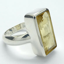 Load image into Gallery viewer, Heliodor Ring | Golden Beryl  | Faceted Emerald Cut | Bezel set, hand crafted | 925 Sterling Silver | US Size 8.5 | AUS or UK Size Q1/2 | Energise Vitalize Healthy Male Energy | Healing Generosity Achievement | Leo Stone | Genuine Gems from Crystal Heart Melbourne Australia since 1986