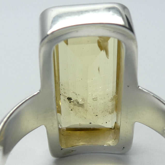Heliodor Ring | Golden Beryl  | Faceted Emerald Cut | Bezel set, hand crafted | 925 Sterling Silver | US Size 8.5 | AUS or UK Size Q1/2 | Energise Vitalize Healthy Male Energy | Healing Generosity Achievement | Leo Stone | Genuine Gems from Crystal Heart Melbourne Australia since 1986