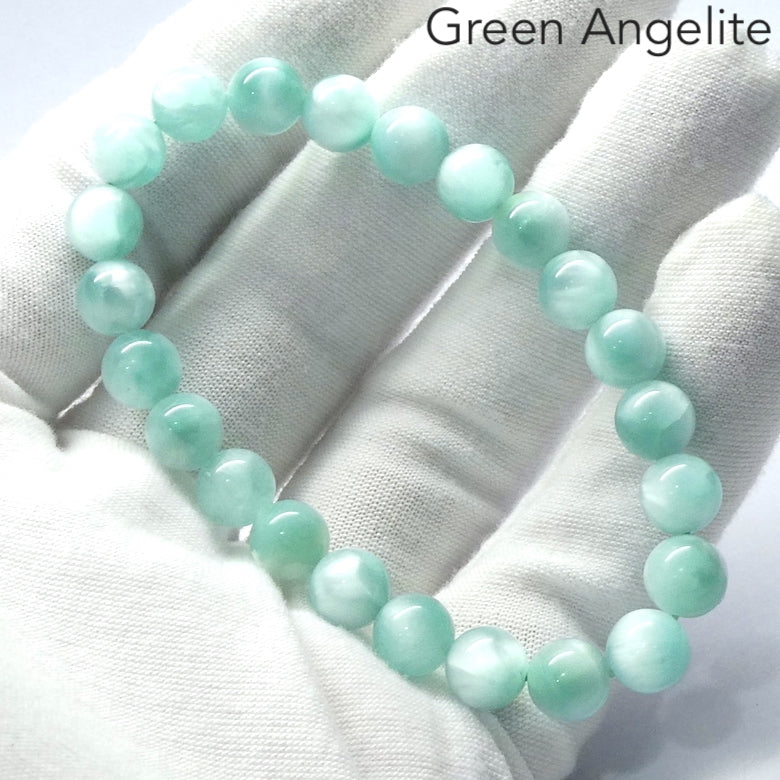 Green Angelite | Stretch Bracelet | 8 mm Beads | Peaceful | Soothing | Uplifting | Genuine Gems from Crystal Heart Melbourne Australia since 1986