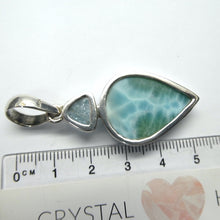 Load image into Gallery viewer, Larimar Pendant | 925 Sterling Silver | Teardrop Cabochon | Raw Aquamarine Accent | Dominican Republic Caribbean | Leo Stone | Pectolite Variety | Oceanic Sky Blue | Genuine Gems from Crystal Heart Melbourne Australia since 1986