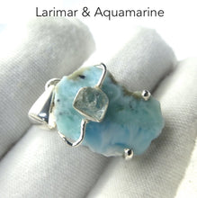 Load image into Gallery viewer, Larimar Pendant | 925 Sterling Silver | Freefrom Slice | Aquamarine Nugget Accent | Dominican Republic Caribbean | Leo Stone | Pectolite Variety | Oceanic Sky blue Pectolite variety | Genuine Gems from Crystal Heart Melbourne Australia since 1986
