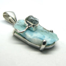 Load image into Gallery viewer, Larimar Pendant | 925 Sterling Silver | Freefrom Slice | Aquamarine Nugget Accent | Dominican Republic Caribbean | Leo Stone | Pectolite Variety | Oceanic Sky blue Pectolite variety | Genuine Gems from Crystal Heart Melbourne Australia since 1986