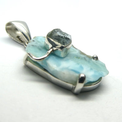 Larimar Pendant | 925 Sterling Silver | Freefrom Slice | Aquamarine Nugget Accent | Dominican Republic Caribbean | Leo Stone | Pectolite Variety | Oceanic Sky blue Pectolite variety | Genuine Gems from Crystal Heart Melbourne Australia since 1986