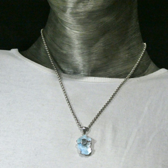 Larimar Pendant | 925 Sterling Silver | Freefrom Slice | Aquamarine Nugget Accent | Dominican Republic Caribbean | Leo Stone | Pectolite Variety | Oceanic Sky blue Pectolite variety | Genuine Gems from Crystal Heart Melbourne Australia since 1986