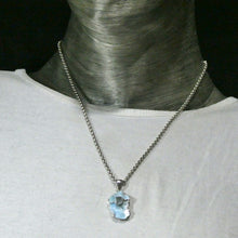 Load image into Gallery viewer, Larimar Pendant | 925 Sterling Silver | Freefrom Slice | Aquamarine Nugget Accent | Dominican Republic Caribbean | Leo Stone | Pectolite Variety | Oceanic Sky blue Pectolite variety | Genuine Gems from Crystal Heart Melbourne Australia since 1986