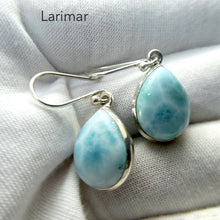 Load image into Gallery viewer, Larimar Earrings | 925 Sterling Silver | Teardrop | Dominican Republic Caribbean | Leo Stone | Pectolite Variety | Oceanic Sky blue Pectolite variety | Genuine Gems from Crystal Heart Melbourne Australia since 1986