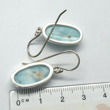 Load image into Gallery viewer, Larimar Earrings | 925 Sterling Silver | long oval | Dominican Republic Caribbean | Leo Stone | Pectolite Variety | Oceanic Sky blue Pectolite variety | Genuine Gems from Crystal Heart Melbourne Australia since 1986