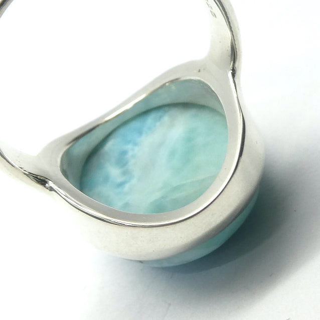 Larimar Ring | 925 Sterling Silver | Cabochon | US Size 7.5 | AUS Size O1/2  | Dominican Republic Caribbean | Leo Stone | Pectolite Variety | Oceanic Sky blue Pectolite variety | Genuine Gems from Crystal Heart Melbourne Australia since 1986