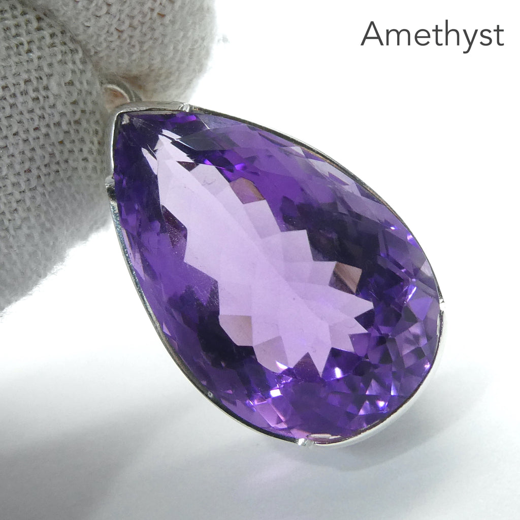 Amethyst Pendant Faceted Teardrop, AAA Grade, 925 Silver (p1)