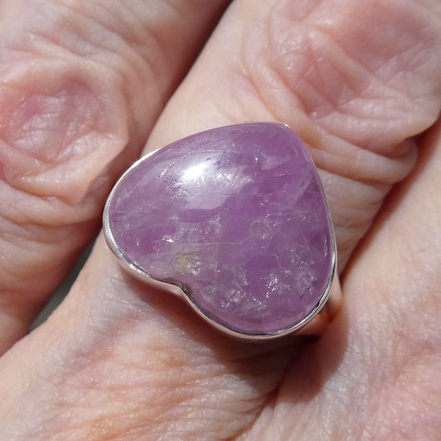 Kunzite Ring, Heart Shaped Cabochon, 925 Sterling Silver, Size 9 (r2)