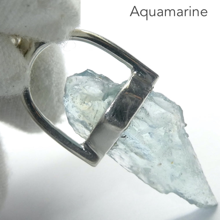 Aquamarine Pendant, Raw Nugget, 925 Sterling Silver (r7)