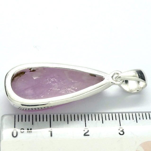 Kunzite Pendant | Teardrop  Cabochon | Good colour Translucency | 925 Sterling Silver | Bezel Set | Wisdom of the Heart | Taurus Scorpio Leo | Genuine Gems from Crystal heart Melbourne Australia since 1986  