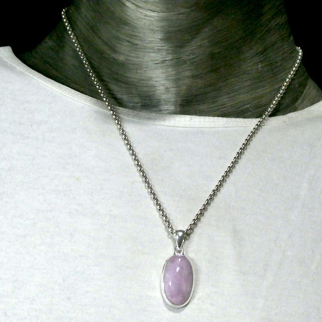 Kunzite Pendant | Oval Cabochon | Good colour Translucency | 925 Sterling Silver | Bezel Set | Wisdom of the Heart | Taurus Scorpio Leo | Genuine Gems from Crystal heart Melbourne Australia since 1986  