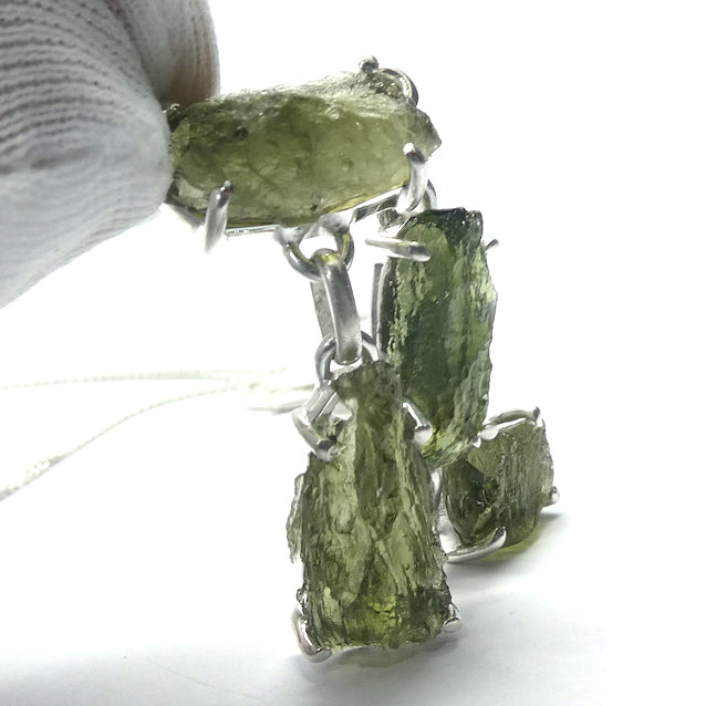 Moldavite Necklace | 6 nice Moldavite nuggets |  CZ | Natural Freeform Shapes | 925 Sterling Silver | Inspiration | Energy | Intense personal transformation | Genuine Gems from Crystal Heart Australia since 1986