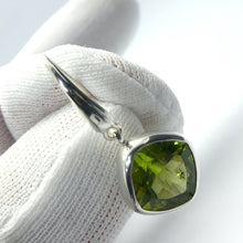 Load image into Gallery viewer, Peridot Earrings | Faceted Square Diamonds | 925 Sterling Silver | Bezel Set,  Open Backs | Designer Hooks ~ stylish and secure | Joyful Heart Luck Prosperity | Genuine Gems from Crystal Heart Australia since 1986