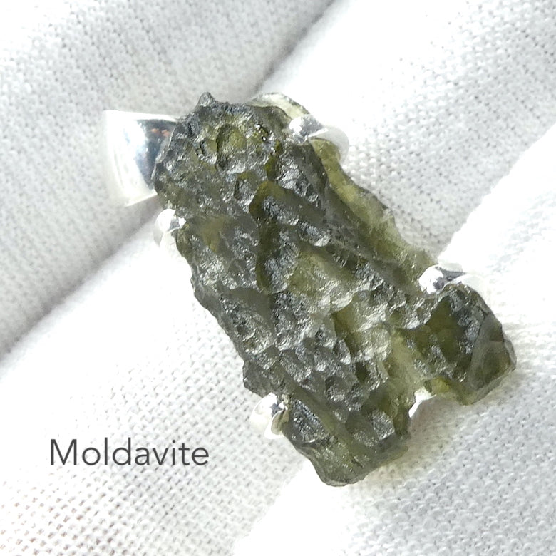Moldavite Pendant | Raw Natural Moldavite Nugget | 925 Sterling Silver | Claw Setting | Open Back | Natural Green Obsidian | CZ Republic | Intense Personal Heart Transformation | Scorpio Stone | Genuine Gems from Crystal Heart Melbourne Australia since 1986