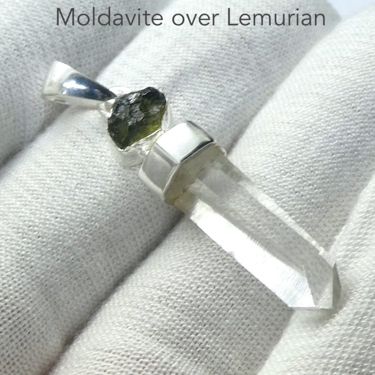 Moldadvite Nugget over Lemurian Seed Crystal, 925 Silver, r2