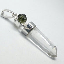 Load image into Gallery viewer, Moldavite over Lemurian Quartz Pendant | Raw Stones | | 925 Sterling Silver Cap | Empowers personal Heart Transformation | Conscious Evoution | Genuine Gems from Crystal Heart Melbourne Australia since 1986 
