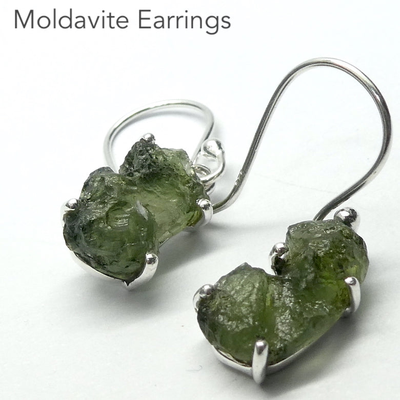 Moldavite Earrings | | Raw Stones | |925 Sterling Silver  | Claw Set | Empowers personal Heart Transformation | Conscious Evoution | Genuine Gems from Crystal Heart Melbourne Australia since 1986 