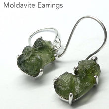Load image into Gallery viewer, Moldavite Earrings | | Raw Stones | |925 Sterling Silver  | Claw Set | Empowers personal Heart Transformation | Conscious Evoution | Genuine Gems from Crystal Heart Melbourne Australia since 1986 