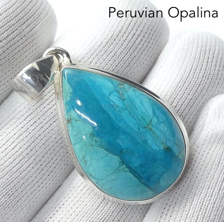 Peruvian Opalina Pendant | Teardrop Cabochon | 925 Sterling Silver Setting | Uplift and protect the Heart | Connect Heaven and Earth | Peaceful Power | Spiritual Silence  Creativity | Expression | Genuine Gems from Crystal Heart Melbourne Australia since 1986