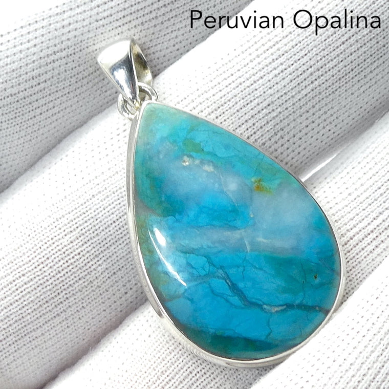 Peruvian Opalina Pendant, Teardrop Cabochon, 925 Sterling Silver r5
