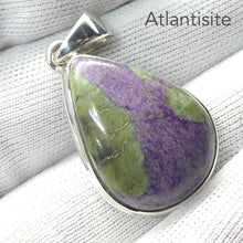 Load image into Gallery viewer, Stichtite Serpemtine Pendant | Atlantisite | Tasmanite |  Teardrop Cabochon | 925 Sterling Silver Setting | Peaceful Calm | Relaxed Alertness | Connect Heaven and Earth | Healing | Consciousness and Physical Body | Genuine Gems from Crystal Heart Melbourne Australia since 1986