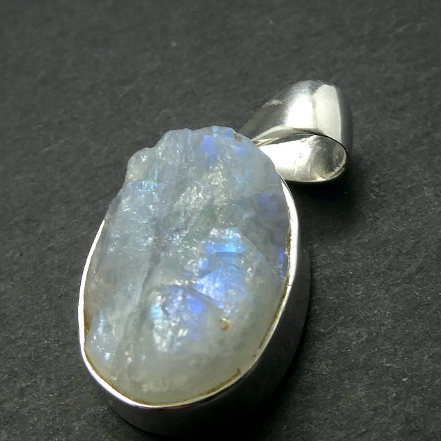 Natural Rainbow Moonstone Pendant | Raw Oval | 925 Sterling Silver | Blue Flashes | Cancer Libra Scorpio Stone | Emotional Liberation Stone  Genuine Gems from Crystal Heart Melbourne Australia 1986